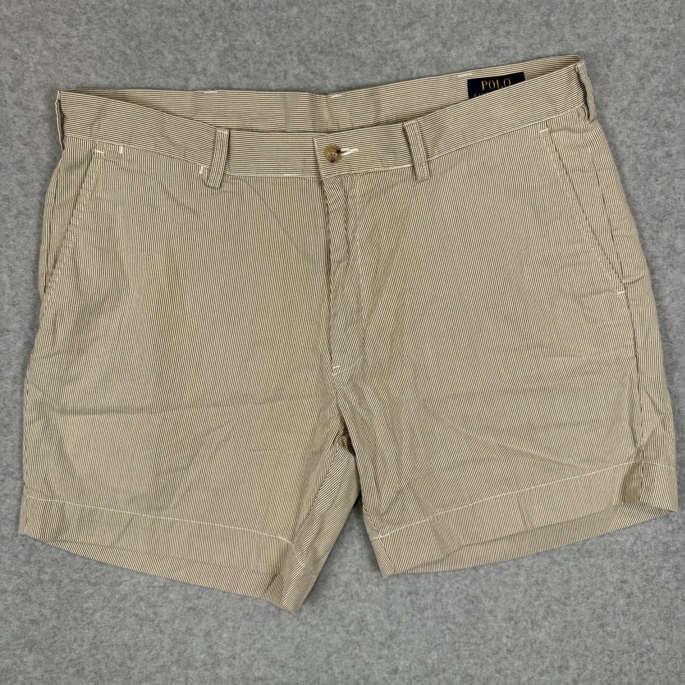 Polo Ralph Lauren Shorts Mens 36 Tan White Striped Classic Fit Chino 6"